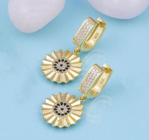 Özel Tasarım Nazar Boncuklu Altın Kaplama Gümüş Küpe