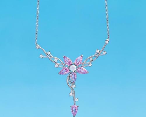 Pembe Taşlı Manolya Çiçeği Kadın Gümüş Kolye
