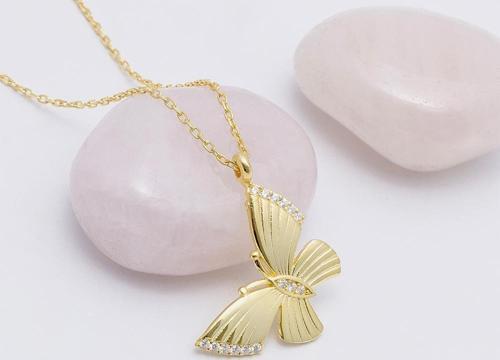 Zirkon Taşlı Altın Kaplama 925 Ayar Gümüş Kolye