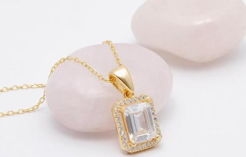 Dikdörtgen Kesim Altın Kaplama Baget Gümüş Kolye