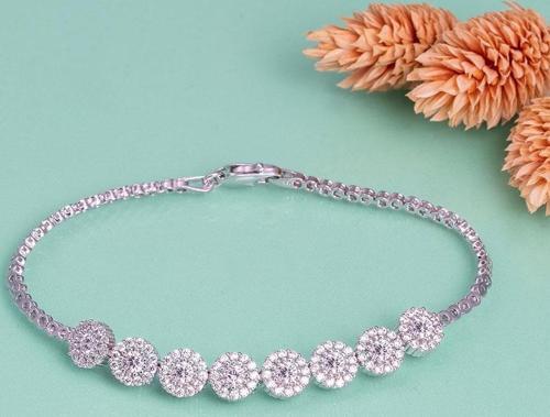 Pırlanta Montür Ful Baget Taşlı Rodyum Kaplama Gümüş Bileklik