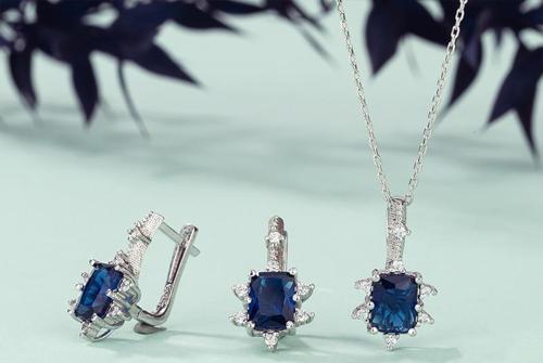 Pırlanta Montür Prenses Tektaş Gümüş Set Safir