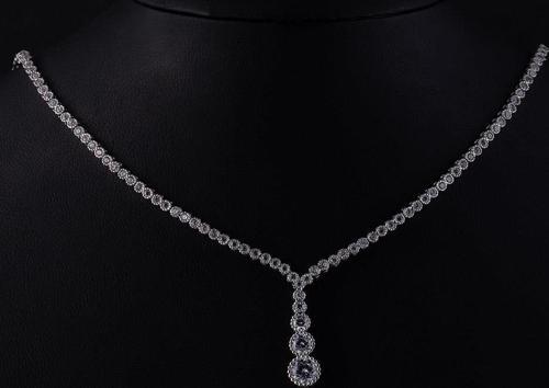Pırlanta Montür Yuvarlak Kesim Su Yolu Gümüş Kolye