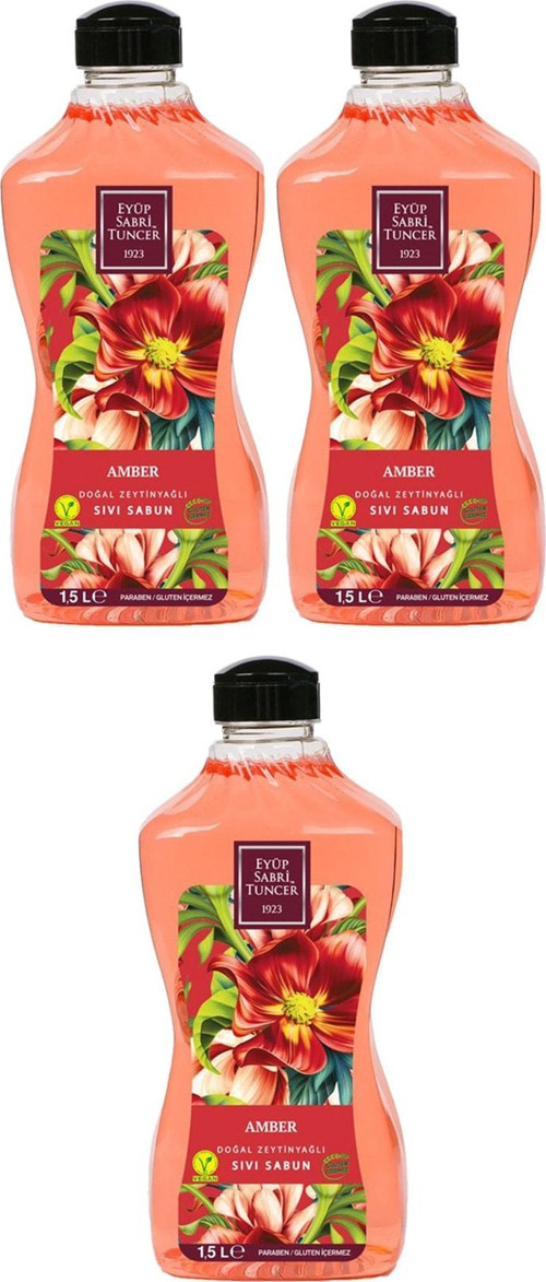 Doğal Zeytinyağlı Sıvı Sabun Amber 1.5 litre Pet Şişe x 3 Adet