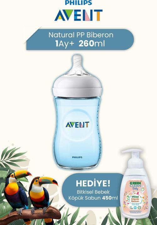 Natural PP Biberon Mavi 1m+ 260 ml Hediyeli