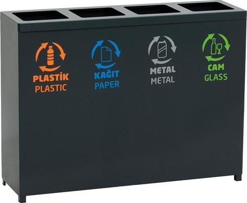4'lü Metal Sıfır Atık Kutusu Geri Dönüşüm Çöp Kovası