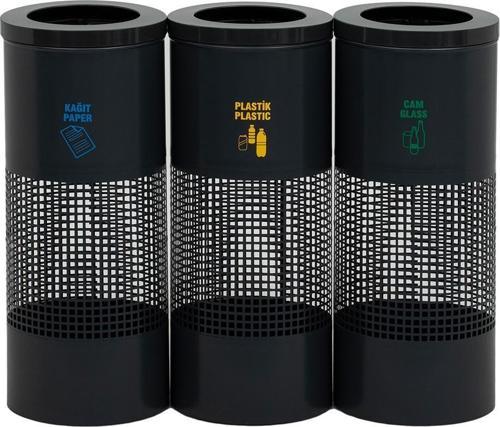 3 lü Metal Sıfır Atık Kutusu Geri Dönüşüm Çöp Kovası Kutusu