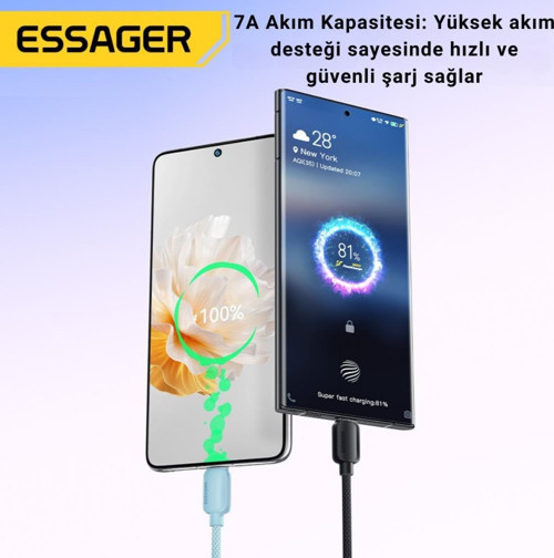 Essager 1 Metre 7A 100W E-Marker Süper Hızlı USB To Type C Şarj Data Kablosu, Akım,Isı, Güçlü Kablo 3