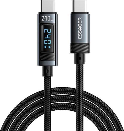2 Metre 240W Dijital Ekranlı Type-C to Type-C Mega Hızlı Data Şarj Kablosu, Ultra Sağlam Halat Kablo Kopmaz