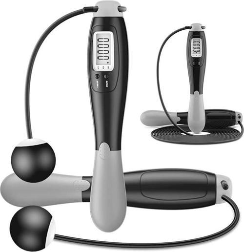 Çift Led Dijital Sayaçlı 4 Modlu Akıllı Çelik İp Atlama Fitness Kondsiyon Gri