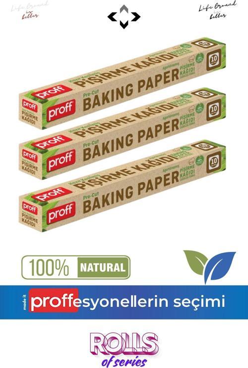 Proff 3X Hazır Kesilmiş Ağartılmamış Fırın Pişirme Kağıdı 10'Lu 3 Paket Rolls Of Series