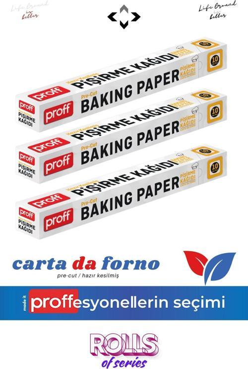 Proff 3 X Carta Da Forno Hazır Kesilmiş Fırın Pişirme Kağıdı 10'Lu 3 Paket Rolls Of Series