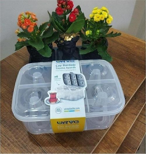 Piknik Çay Bardağı Taşıma Aparatı Kutusu 6 Bardak Kapasiteli
