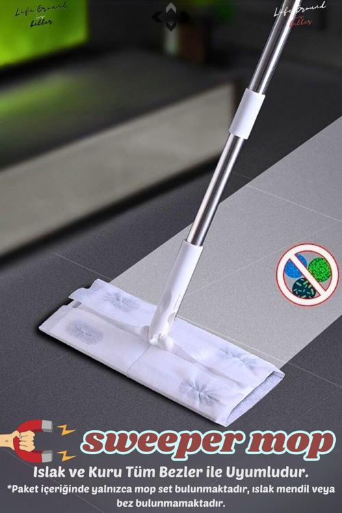 Sweeper Mop Tüm Islak Mendil Ve Bezler İle Uyumlu Mop Set Tüm Yüzeylerde Tüy Toz Toplama Mopu
