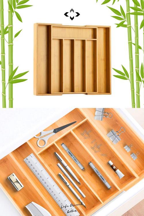 %100 Bambu Genişleyebilir Çekmece İçi Düzenleyici Organizer Açılır Kapanır Organizatör Kaşıklık