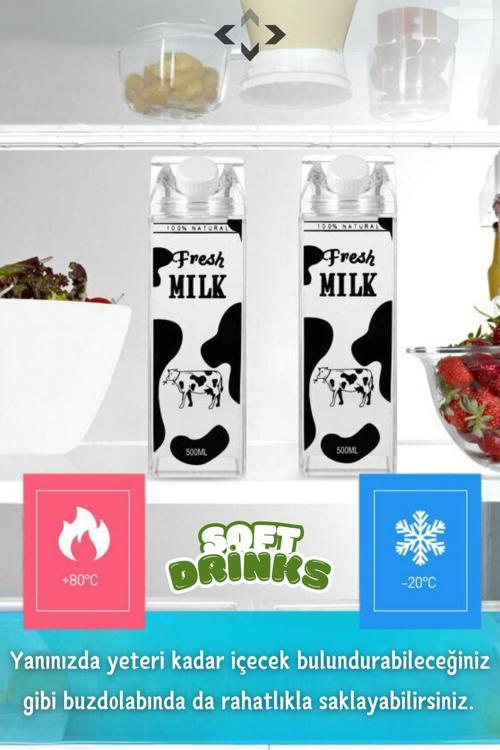Soft Drink 500Ml Süt Kutusu Tasarımlı Matara İçecek Taşıma Kutusu Suluk Kristal Mika Cam Değildir