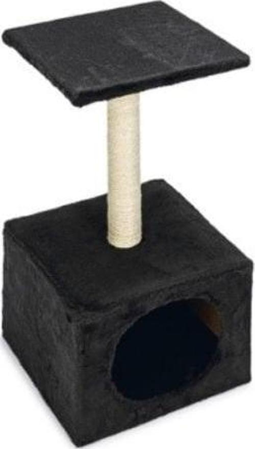 Ametist Tırmalama Direkli Katlı Kedi Evi 30x30x55 Cm Siyah