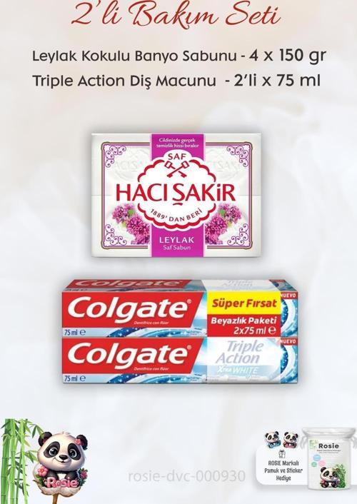 Extra White Diş Macunu 2 x 75 ml,  H. Şakir Leylak Kokulu Banyo Sabunu 4 x 150 gr ve ROSIE