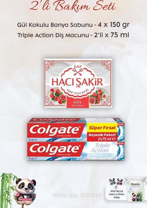 Extra White Diş Macunu 2 x 75 ml, H. Şakir Gül Kokulu Banyo Sabunu 4 x 150 gr ve ROSIE