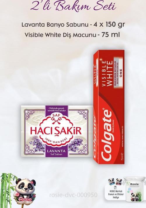 Visible White Diş Macunu 75 ml, H. Şakir  Lavanta Kokulu Banyo Sabunu 4 x 150 gr ve ROSIE