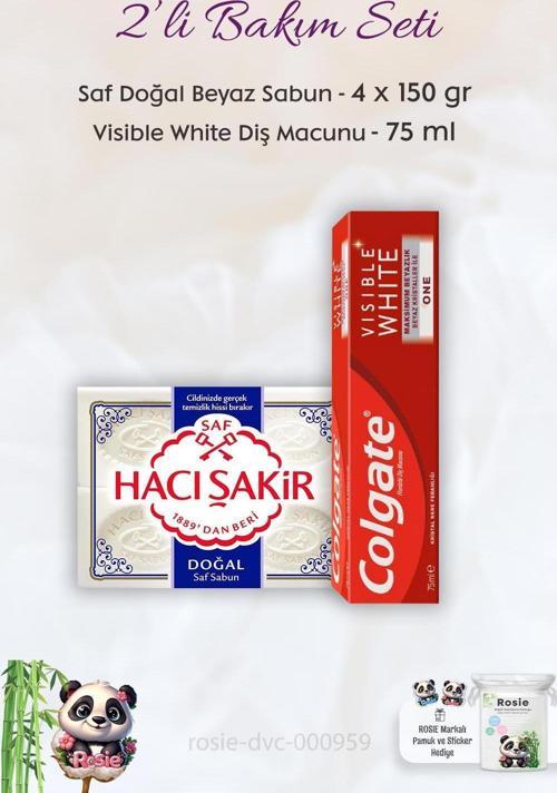 Visible White Diş Macunu 75 ml, H. Şakir Saf Doğal Sabun 4 x 150 gr ve ROSIE