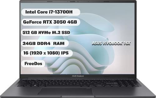Vivobook 16X - Intel i7-13700H- 16’’ WUXGA– 24 GB Ram- 512 GB SSD– RTX 3050– Q Us İng. Klavye- Dos– 1Yıl Garanti- K