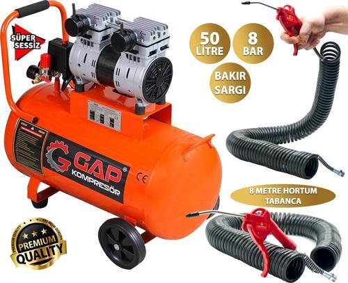 Gap 50 Litre Ultra Sessiz Yağsız Sessiz Hava Kompresörü 8 Metre Hortum Tabancalı