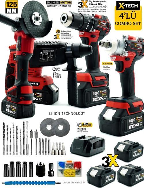 Akülü Kırmızı Kömürsüz 4'lü Set Taşlama-Kırıcı Delici Hilti-Somun Sıkma-Vidalama Matka