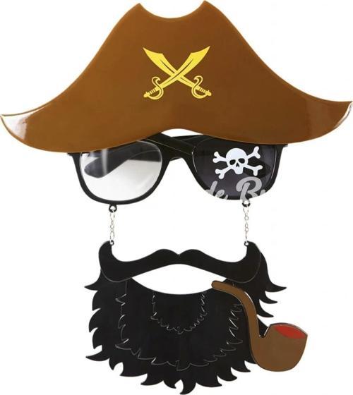 Kahve Renk Şapkalı Siyah Sakallı Lu Jack Sparrow Denizci Korsan Gözlüğü 24x25 Cm