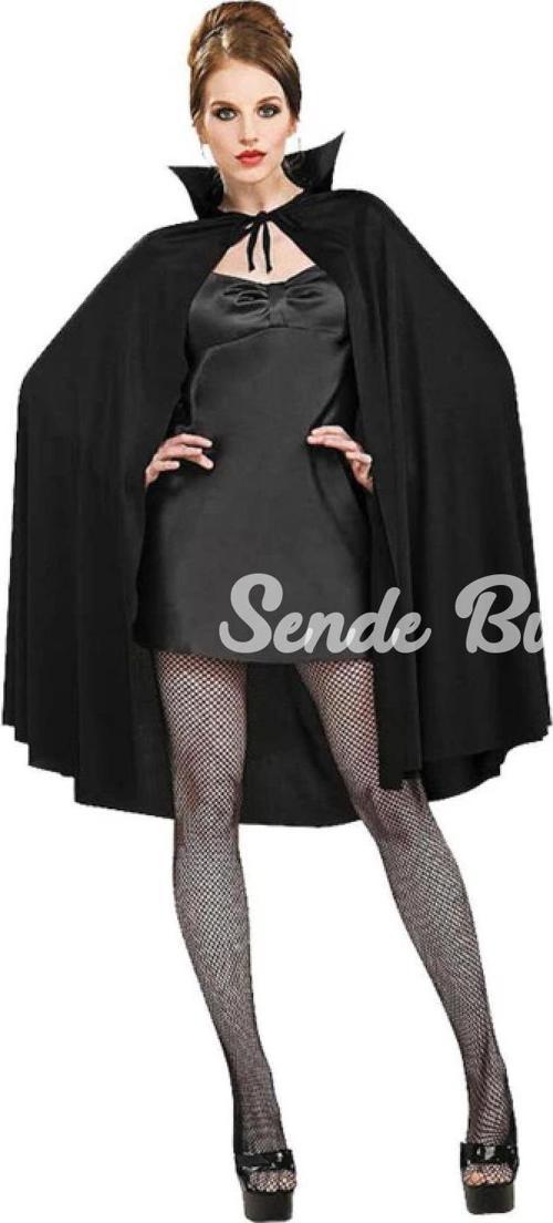 Siyah Renk Yakalı Halloween Pelerini 90 Cm