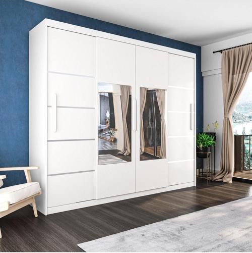 Sürgülü Gardırop Dört Kapaklı Aynalı Beyaz Dolap 280*230cm