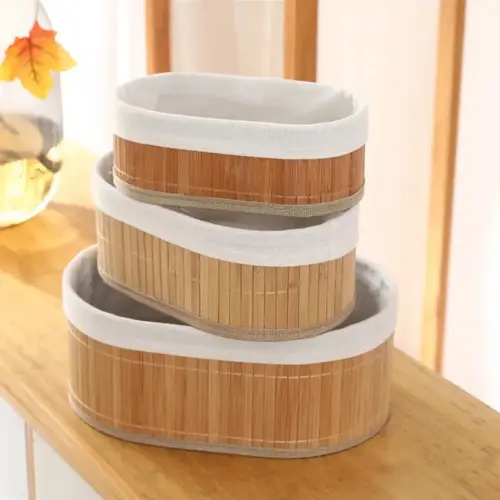Doğal Bambu Organizer Kutusu - Ahşap Ekmeklik ve Çok Amaçlı Saklama Sepeti, 3'lü Set