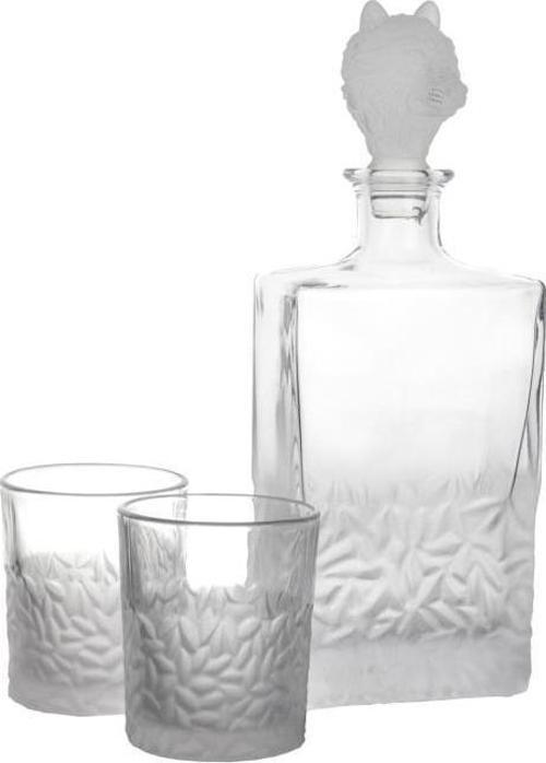 Buzlu Kurt Kapaklı Cam Viski Seti 3Prç 800ml-280ml