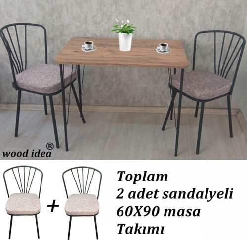 Wood İdea 60x90 Atlantik Çam Metal Ayaklı 2 Sandalyeli Yemek - Balkon Ve Mutfak Masa Takımı