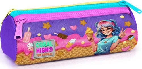 Kids Lila Turkuaz Dondurma ve Anime Desenli Üç Bölmeli Kalem Çantası 22089