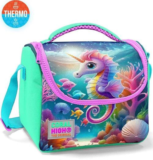 Kids Mavi Su Yeşili Denizatı Desenli Thermo Beslenme Çantas 11788