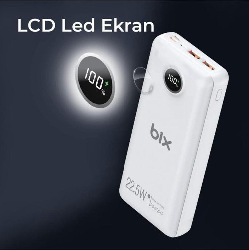 Bix Pb201 20000mah 22.5w 3 Çıkışlı Usb Qc 4.0 Type-c Pd Lcd Göstergeli Powerbank Beyaz 3
