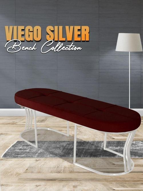 Viego Silver Exclusive Bench Lüks Metal Gümüş Ayak, Chester Model Yatak Ucu Bordo Puf