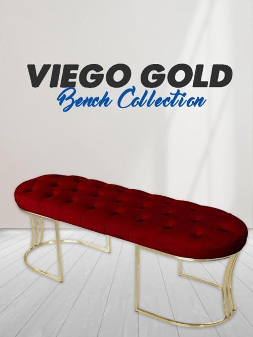 Viego Gold Bordo Puf Luxery Metal Gold Ayak Chester Model Yatak Ucu Bench