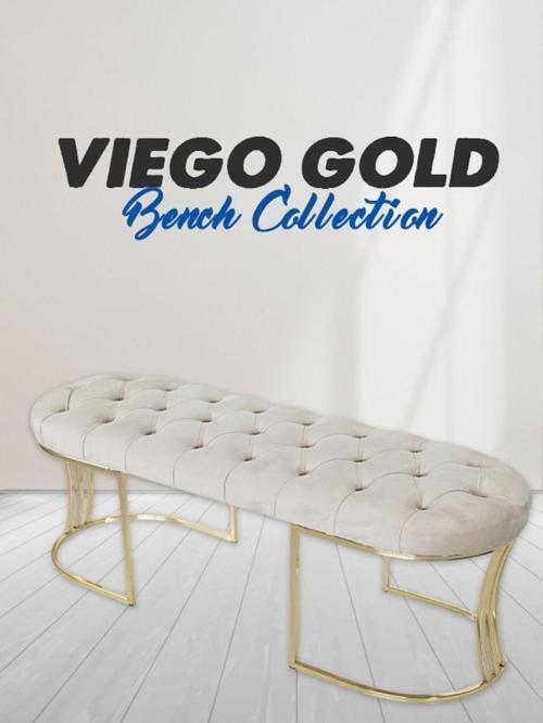 Viego Gold Krem Puf Luxery Metal Gold Ayak Chester Model Yatak Ucu Bench