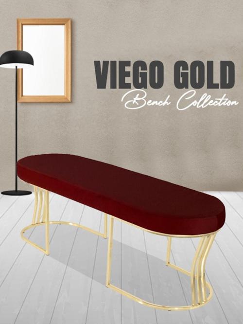Viego Gold Smooth Bench Lüks Metal Gold Ayak, Chester Model Yatak Ucu Bordo Puf