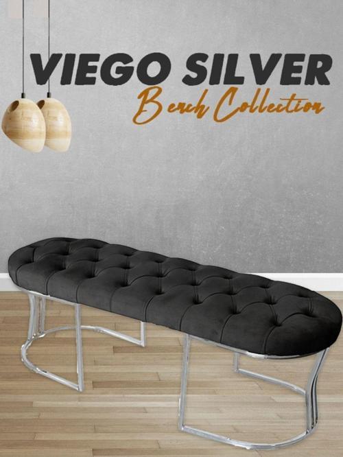 Viego Silver Puf Lüks Metal Gümüş Ayak, Chester Model Yatak Ucu Antrasit Bench