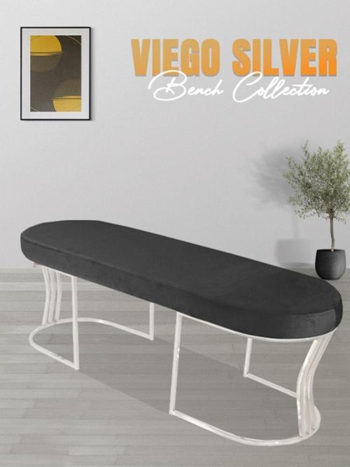 Viego Silver Smooth Bench Lüks Metal Gümüş Ayak, Chester Model Yatak Ucu Antrasit Puf