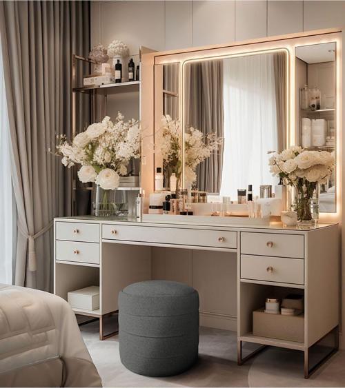 Diana Slim Line Luxury Gri Puf Havlu Kumaş, Silindir, Dekoratif Makyaj Masası Pufu
