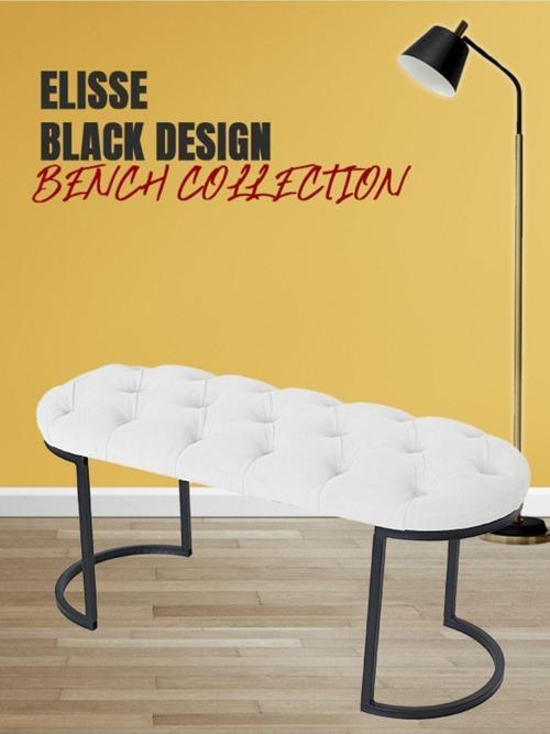 Elisse Beyaz Bench Metal Ayaklı Kapitoneli Model Oval Puf