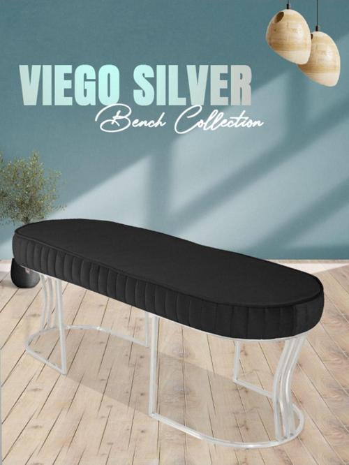Viego Silver Striped Bench Lüks Metal Gümüş Ayak, Chester Model Yatak Ucu Antrasit Puf