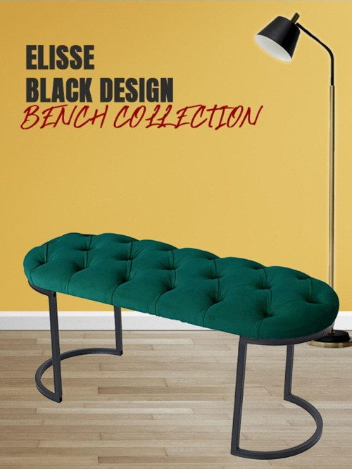 Elisse Yeşil Bench Metal Ayaklı Kapitoneli Model Oval Puf