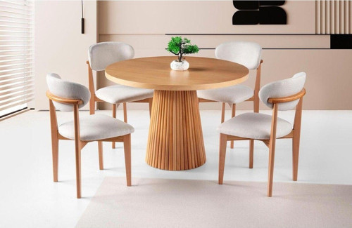 Milas Natural Ahşap Bohem Yemek Masası 120X120