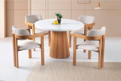 Milas Natural Ahşap Bohem Yemek Masası 120X120