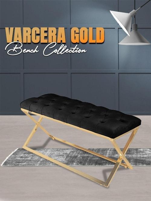 Varcera Gold Bench Çapraz Metal Ayaklı Kapitoneli Model Antrasit Puf